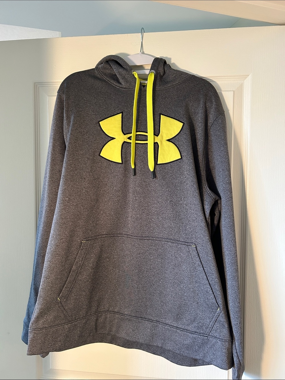 Under Armour Men’s Charcoal Gray Zip-Up Hoodie with Neon Yellow Logo